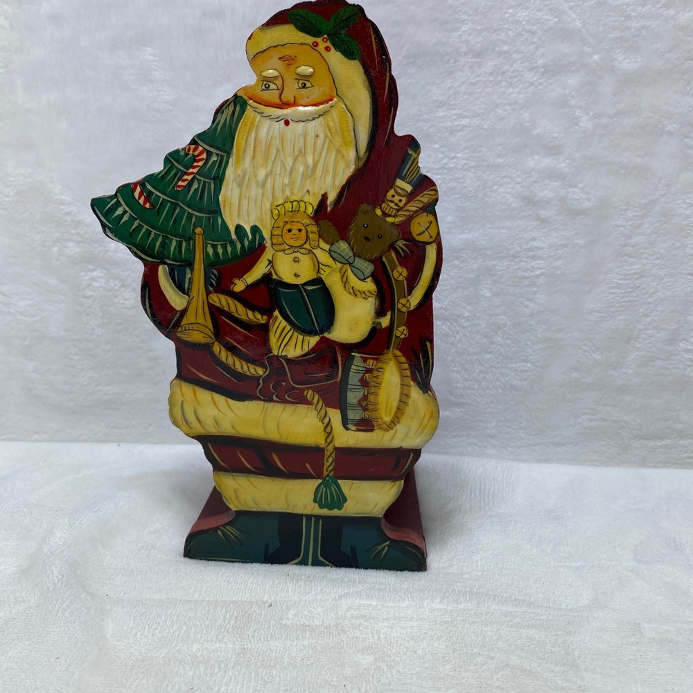 Vintage Hand Painted Wooden Santa‎ Christmas Tree Toys Folk Napkin Holder